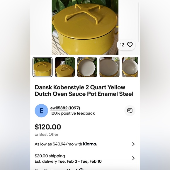 Dansk Designs Kobenstyle Yellow Enameled Dutch Oven & Lid. 2 Quart - Picture 15 of 17